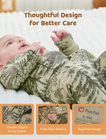 PATPAT Baby Footie Pajamas - Premium Tencel Lyocell &amp; Wool Romper with 2-Way Zipper