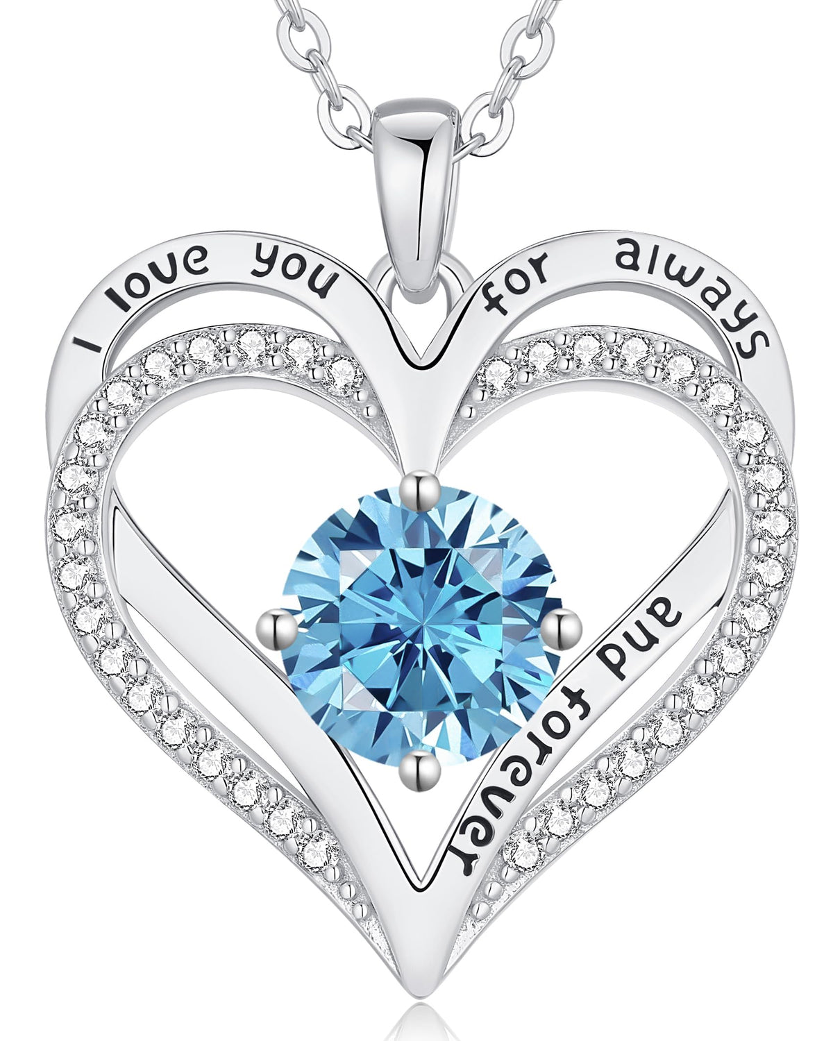 Personalized Double Heart Birthstone Necklace for Women – Sterling Silver Gift