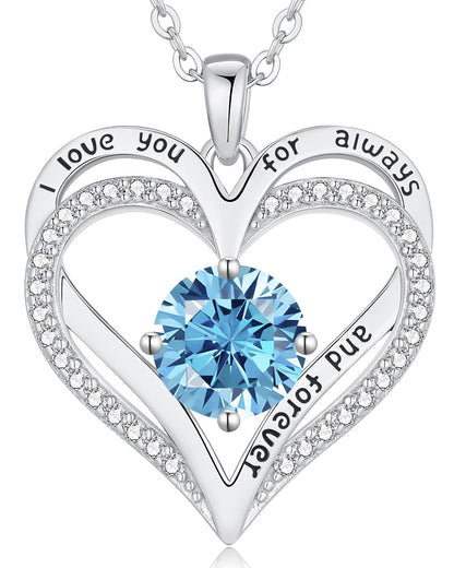 Personalized Double Heart Birthstone Necklace for Women – Sterling Silver Gift