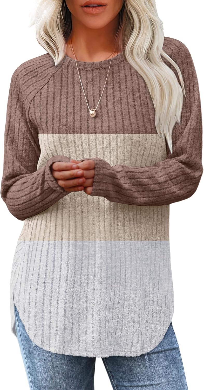 Long Sleeve Tunic Top for Women - Loose Fit Pullover with Curved Hem