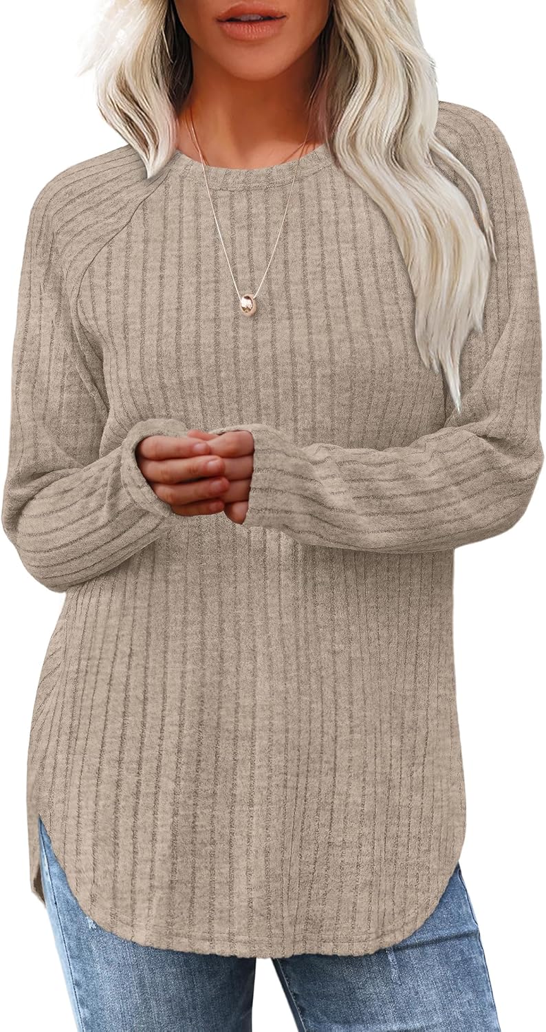 Long Sleeve Tunic Top for Women - Loose Fit Pullover with Curved Hem