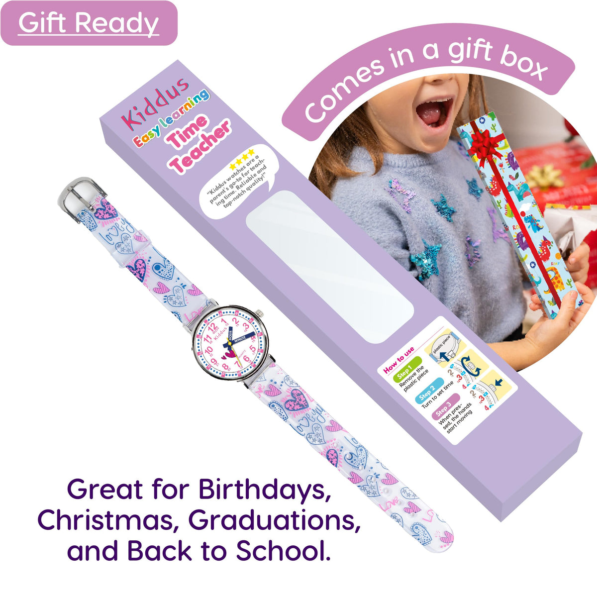 Kids Time Teacher Watch - Educational Analog Watch with Japanese Quartz Movement Ages 5-12