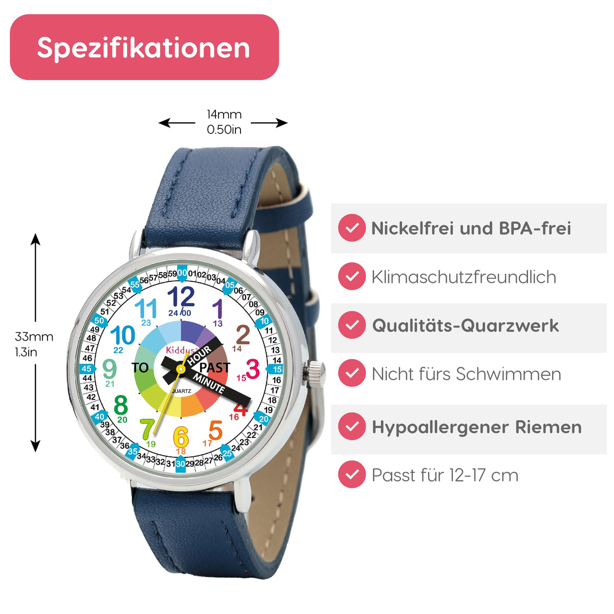 Kids Time Teacher Watch - Educational Analog Watch with Japanese Quartz Movement Ages 5-12