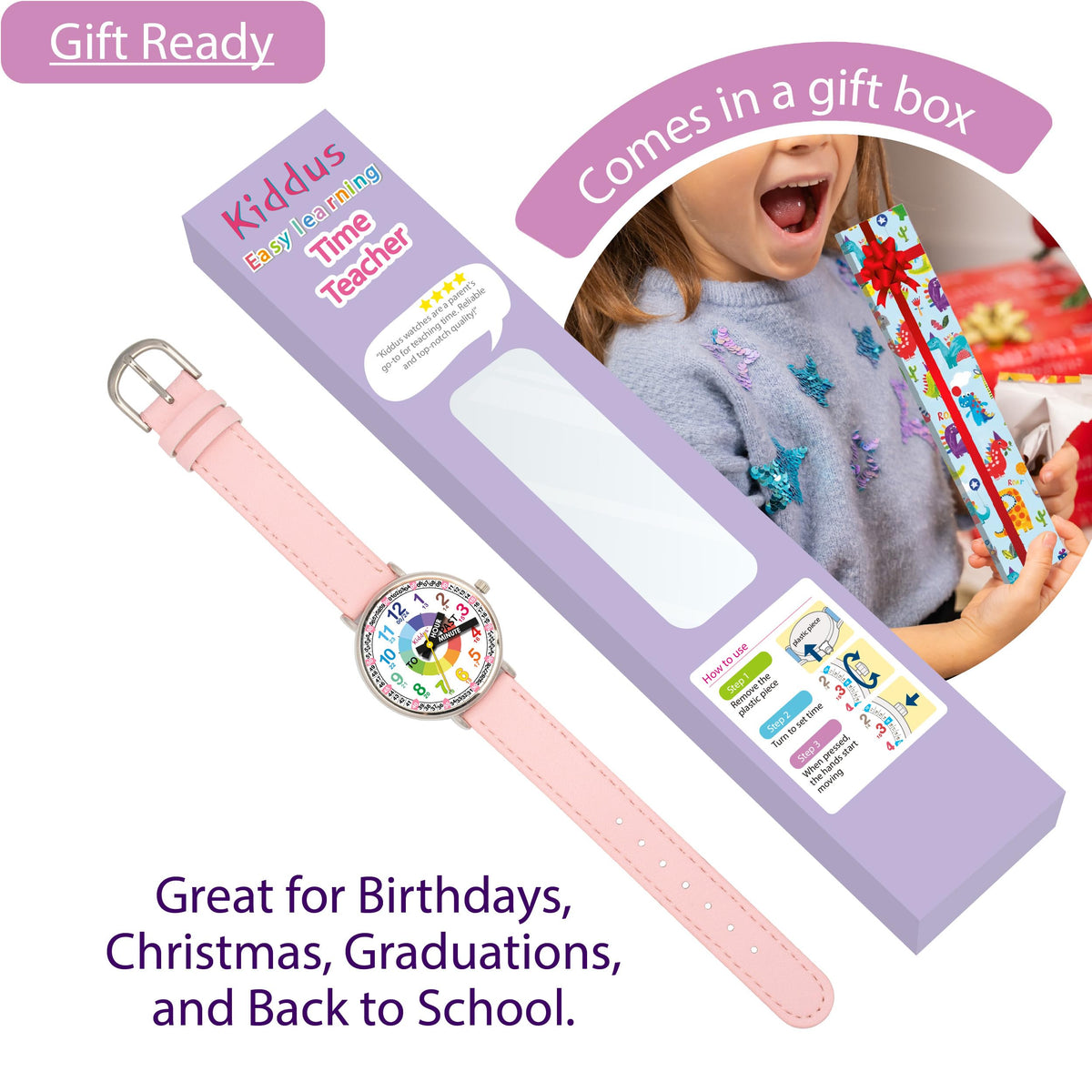 Kids Time Teacher Watch - Educational Analog Watch with Japanese Quartz Movement Ages 5-12