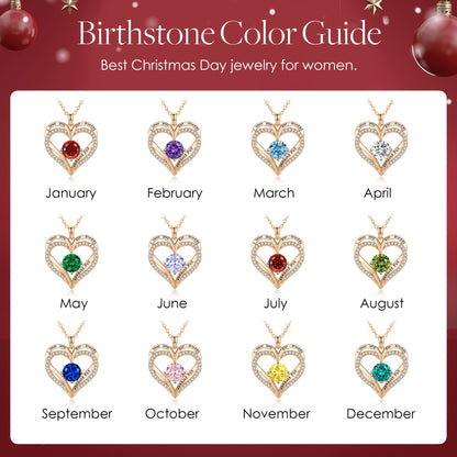 Personalized Double Heart Birthstone Necklace for Women – Sterling Silver Gift