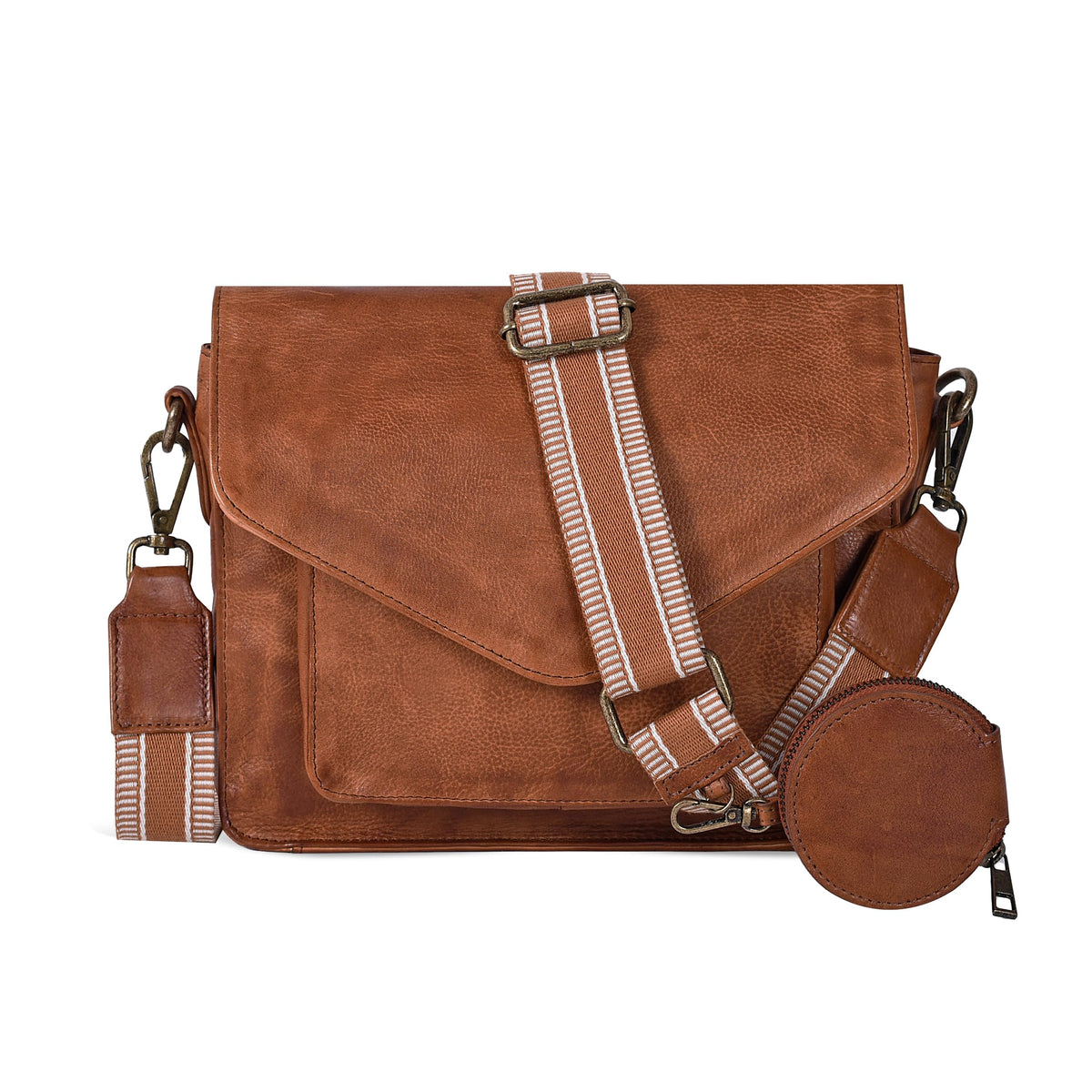 Leather Flapover Crossbody Handbag Purse for Women with Adjustable Strap &amp; Overflap Snap Closure Tote/Bag