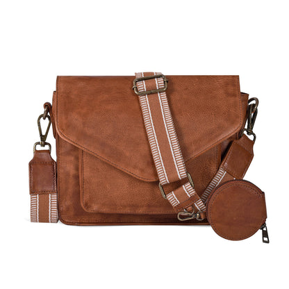 Leather Flapover Crossbody Handbag Purse for Women with Adjustable Strap &amp; Overflap Snap Closure Tote/Bag