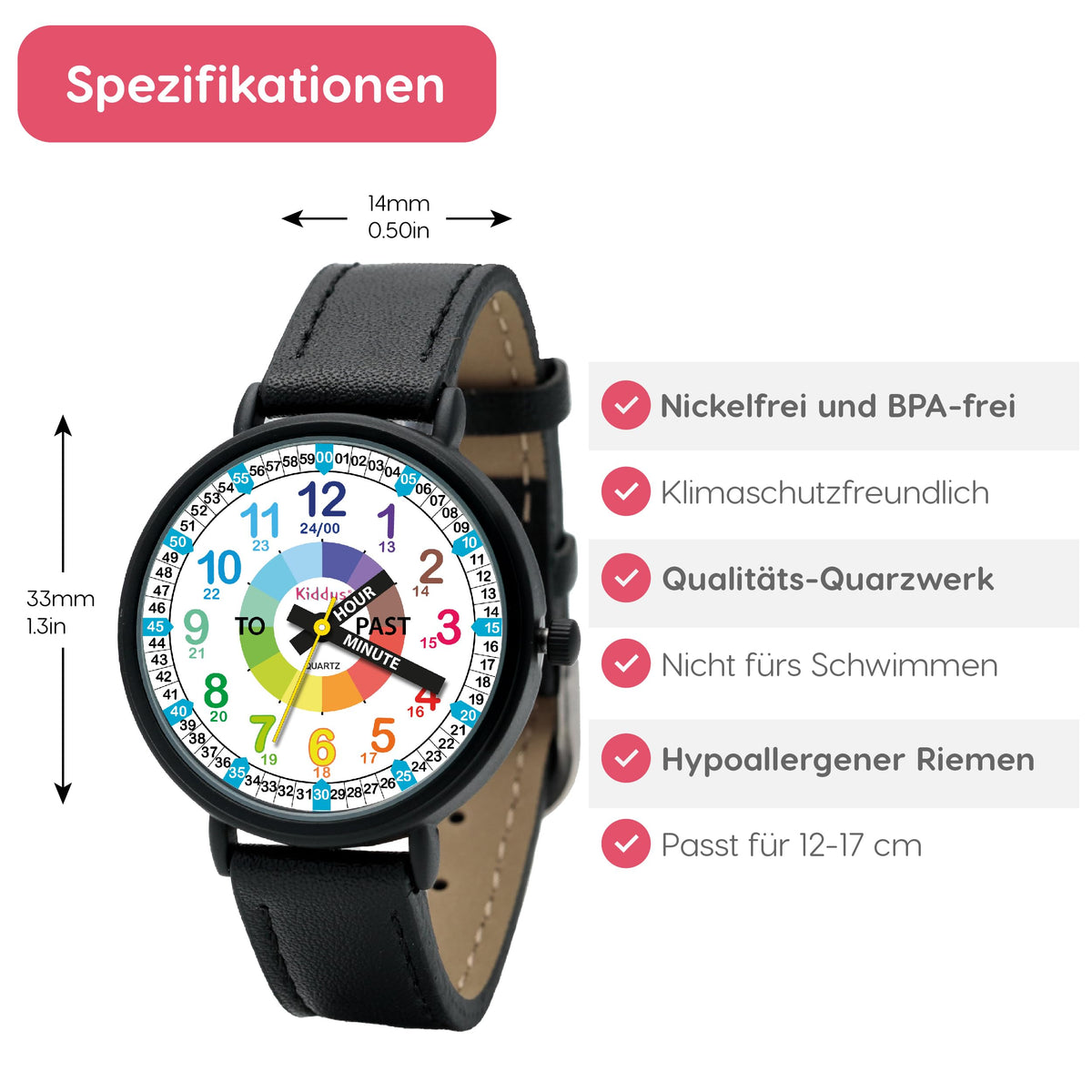 Kids Time Teacher Watch - Educational Analog Watch with Japanese Quartz Movement Ages 5-12