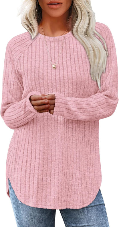 Long Sleeve Tunic Top for Women - Loose Fit Pullover with Curved Hem