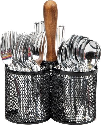 Mind Reader 3CIRMESH-BLK, Cutlery, Silverware Organizer, Utensil Caddy, Multi-Purpose Holder, Silver, 3-Section, Black