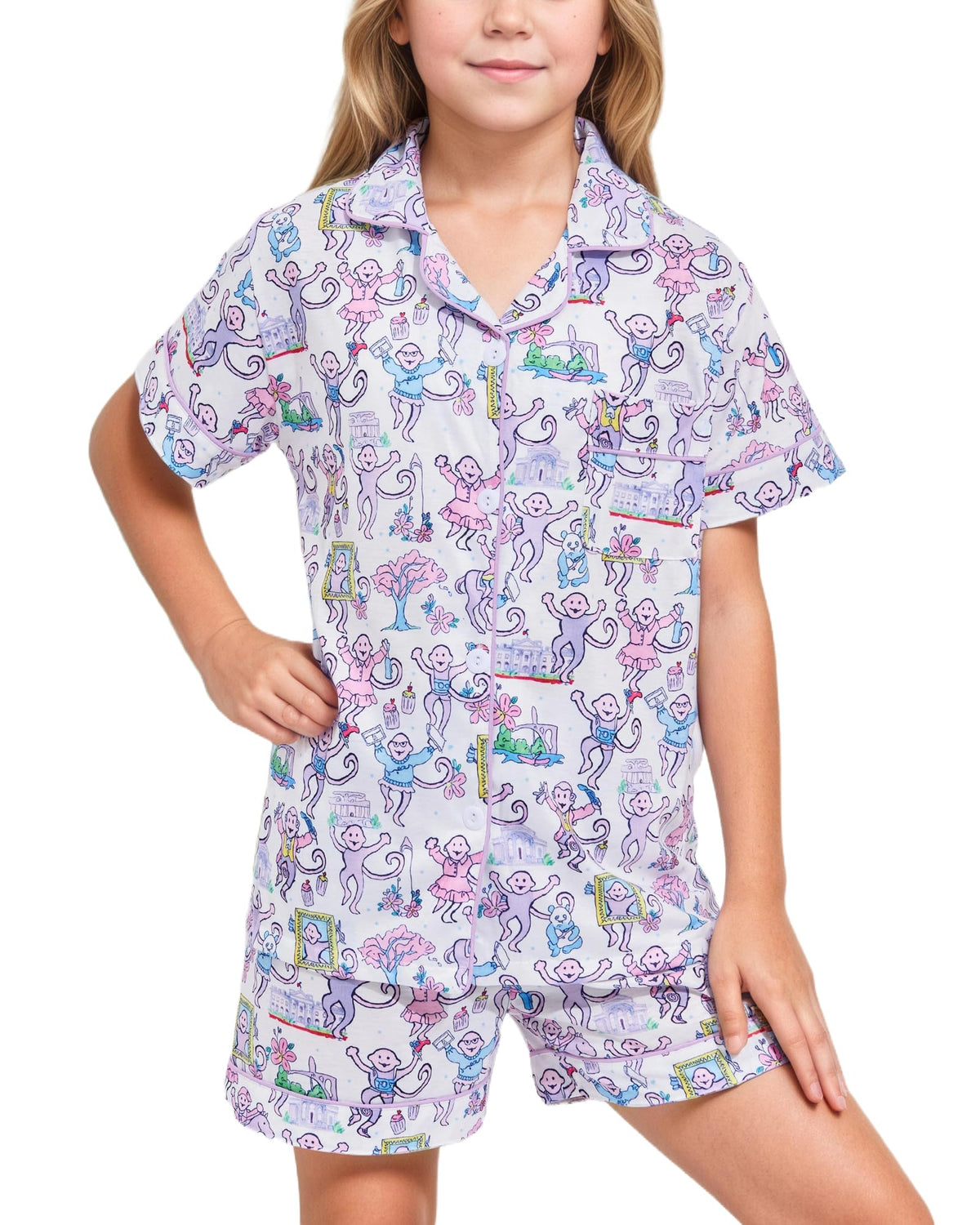 Roller Rabbit Pajamas Kids - Girls Summer 2 Piece Set - Button Down Top and Shorts