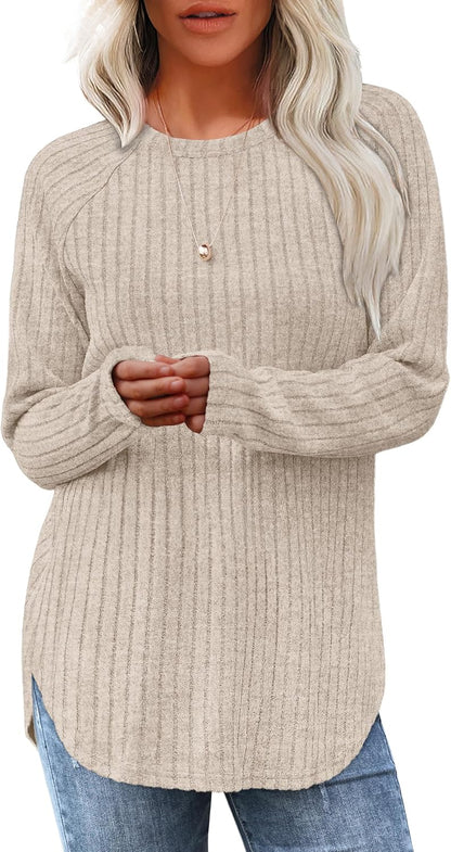 Long Sleeve Tunic Top for Women - Loose Fit Pullover with Curved Hem