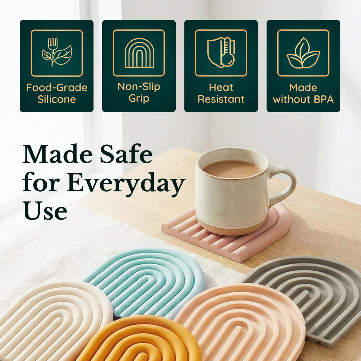 Silicone Trivets for Hot Dishes – Heat-Resistant, Non-Slip Pot Holders for Kitchen &amp; Coasters – Durable Hot Pads for Pots, Pans, Baking Dishes &amp; Kitchen Appliances
