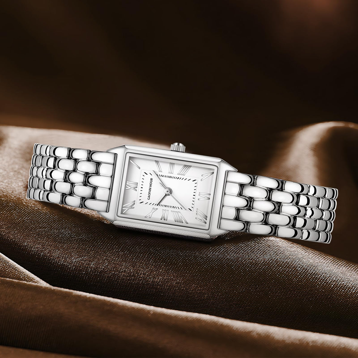 Gold Watches for Women with Vintage Rectangular Case,White Roman Dial,Stainless Steel Band,Adjustment Tool Included,Water Resistant