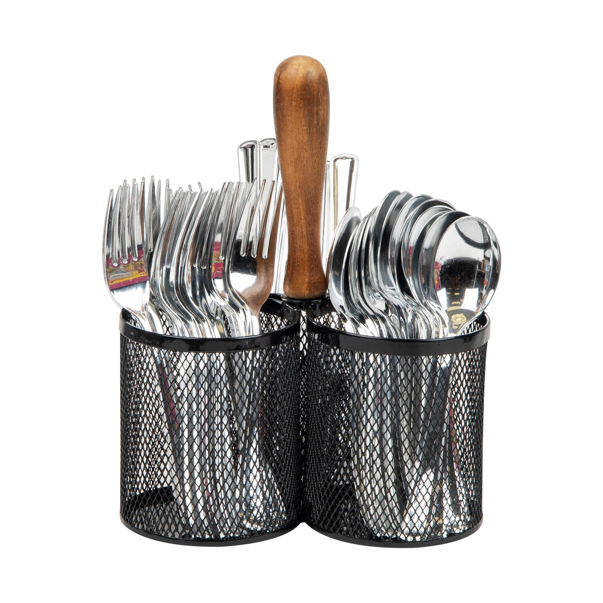 Mind Reader 3CIRMESH-BLK, Cutlery, Silverware Organizer, Utensil Caddy, Multi-Purpose Holder, Silver, 3-Section, Black