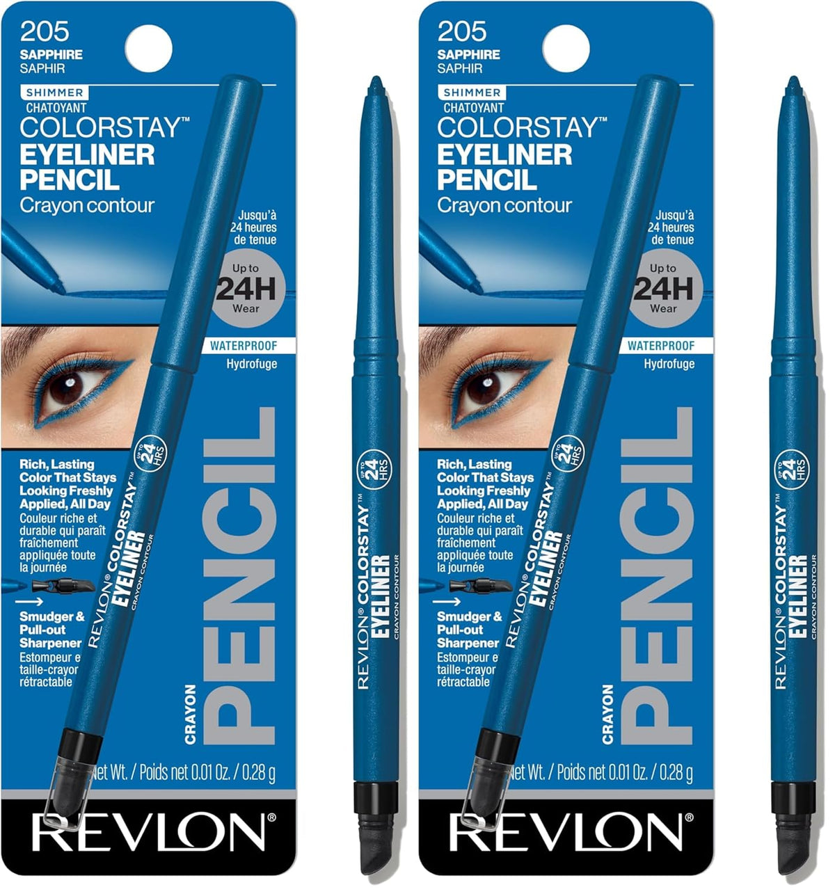 Revlon ColorStay Pencil Waterproof Eyeliner, Smudge-Proof, Eye Makeup with Built-In Sharpener, Long-Lasting, Matte Finish, 201 Black, 2 pack