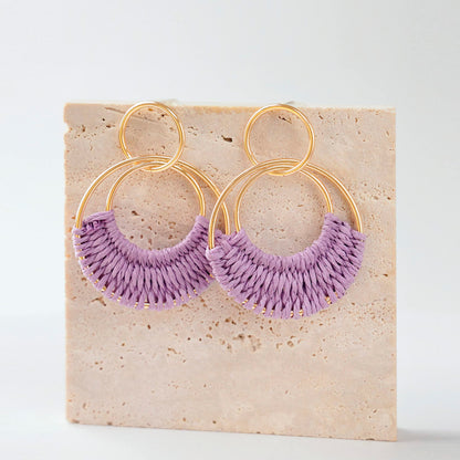 Raffia Hoop Earrings for Women Fun Boho Summer Beach Earrings Lightweight Handmade Straw Wicker Rattan Dangle Earrings Statement Geometric Round Drop Earrings