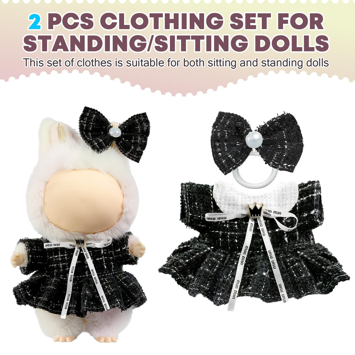 3 Piece Handmade Crochet Outfit for 17cm Dolls - Heart Sweater Hat &amp; Bag Set