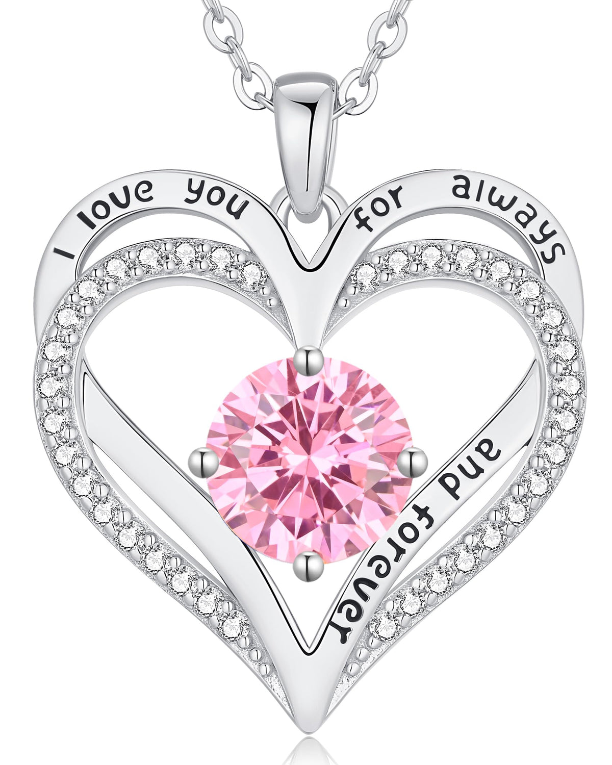 Personalized Double Heart Birthstone Necklace for Women – Sterling Silver Gift
