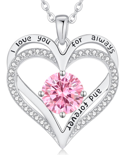 Personalized Double Heart Birthstone Necklace for Women – Sterling Silver Gift