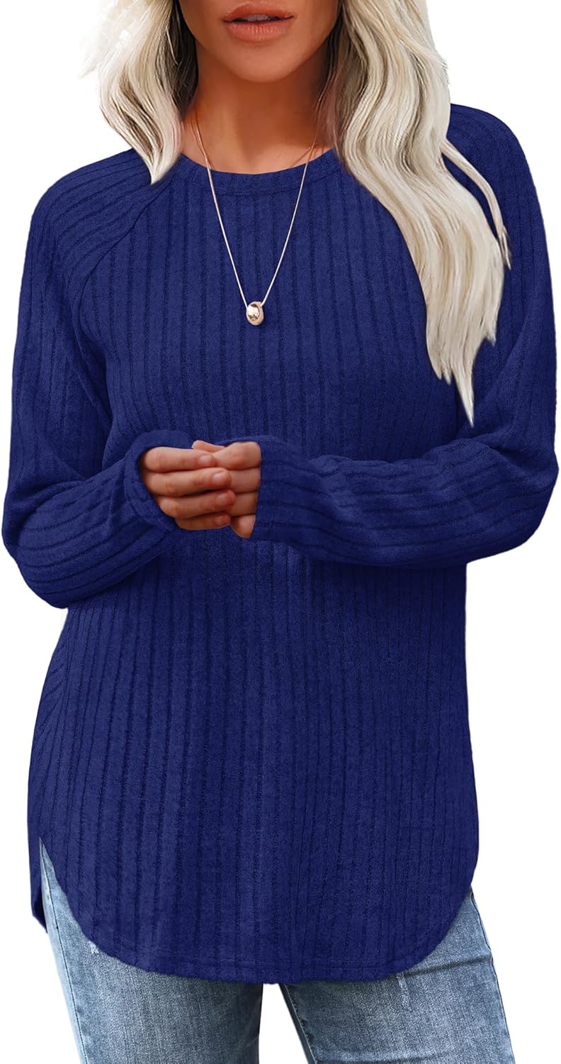 Long Sleeve Tunic Top for Women - Loose Fit Pullover with Curved Hem