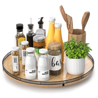 AMH Lazy Susan Wooden Organizer for Table Top