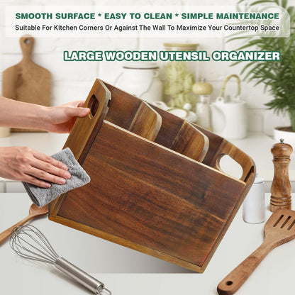 LAGOUPICK Wooden Kitchen Utensil Holder Organizer