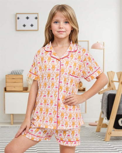 Roller Rabbit Pajamas Kids - Girls Summer 2 Piece Set - Button Down Top and Shorts