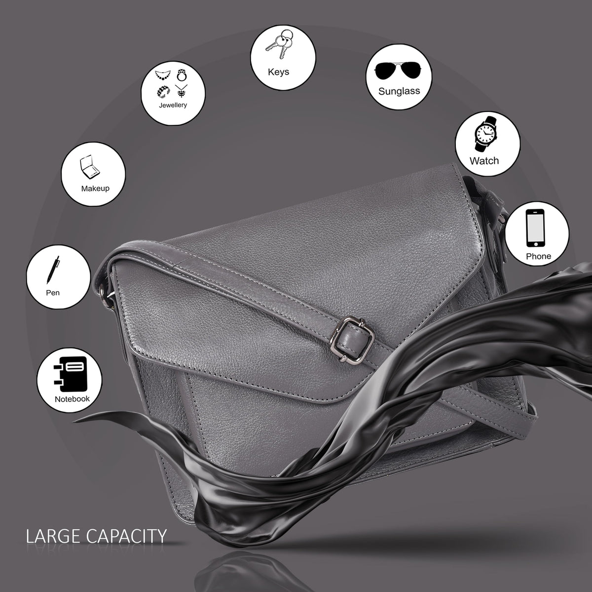 Leather Flapover Crossbody Handbag Purse for Women with Adjustable Strap &amp; Overflap Snap Closure Tote/Bag