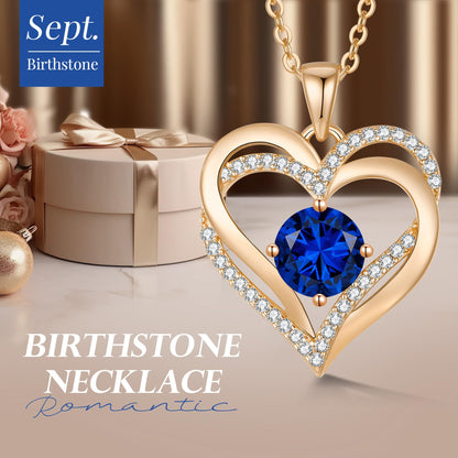 Personalized Double Heart Birthstone Necklace for Women – Sterling Silver Gift