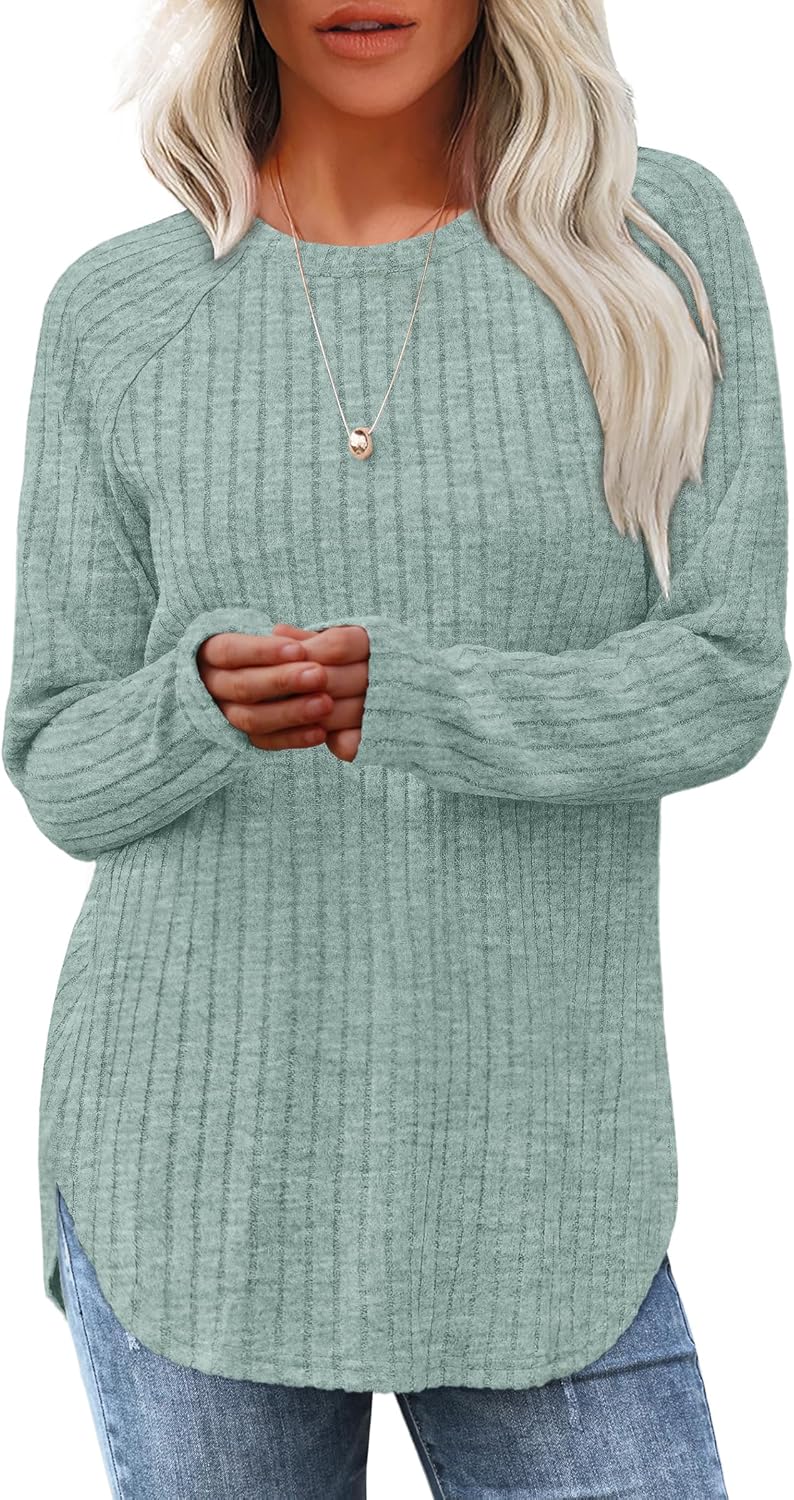 Long Sleeve Tunic Top for Women - Loose Fit Pullover with Curved Hem