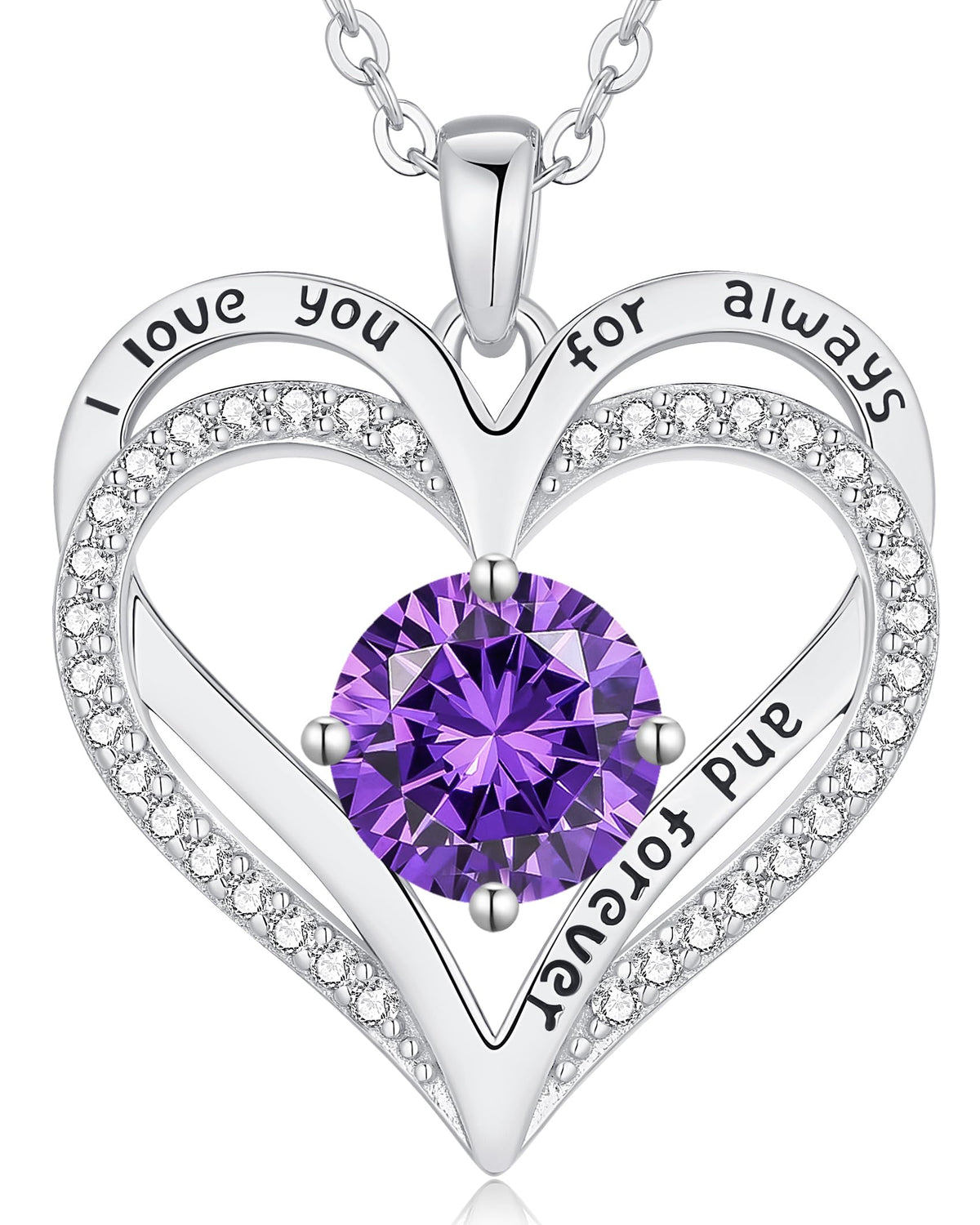 Personalized Double Heart Birthstone Necklace for Women – Sterling Silver Gift