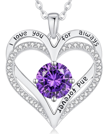 Personalized Double Heart Birthstone Necklace for Women – Sterling Silver Gift