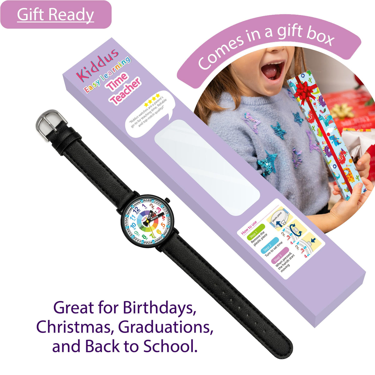 Kids Time Teacher Watch - Educational Analog Watch with Japanese Quartz Movement Ages 5-12