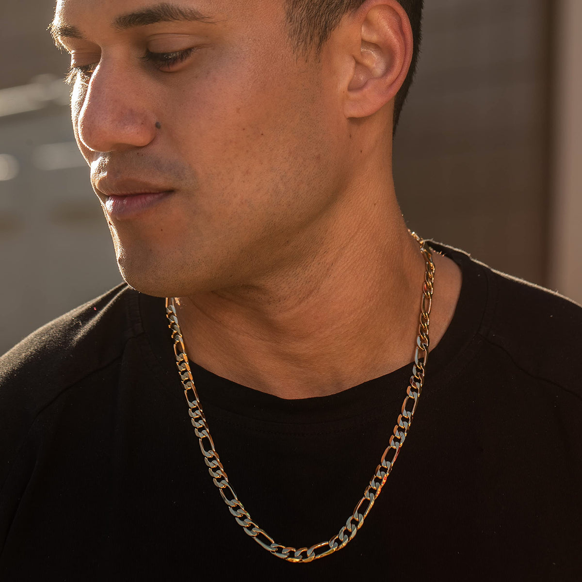 Premium 18K Gold-Plated Figaro Chain Necklace – Stainless Steel | Waterproof &amp; Tarnish Resistant