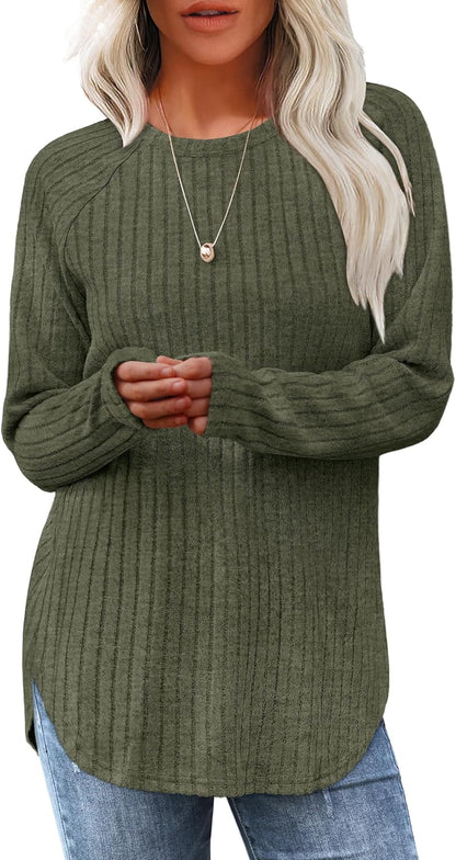 Long Sleeve Tunic Top for Women - Loose Fit Pullover with Curved Hem