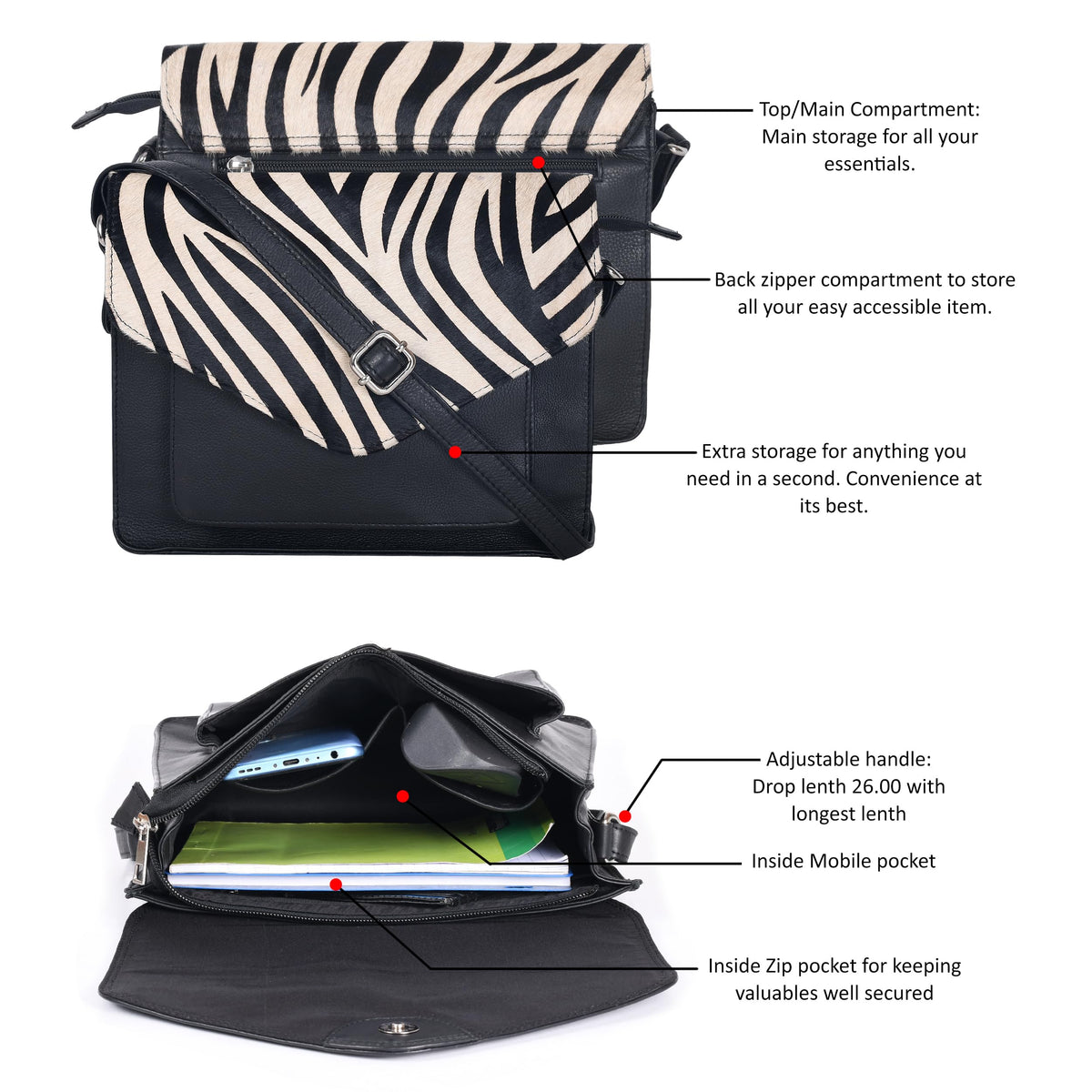 Leather Flapover Crossbody Handbag Purse for Women with Adjustable Strap &amp; Overflap Snap Closure Tote/Bag
