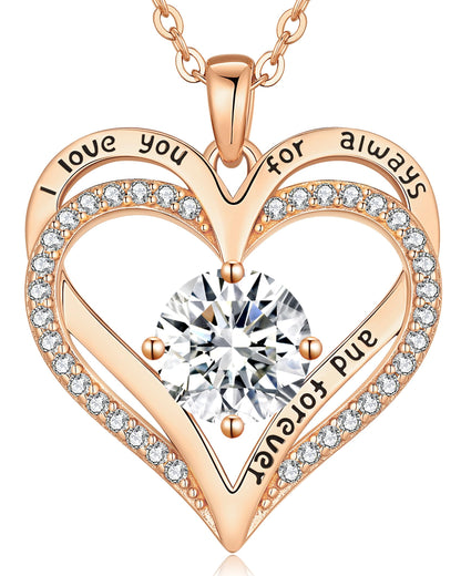 Personalized Double Heart Birthstone Necklace for Women – Sterling Silver Gift