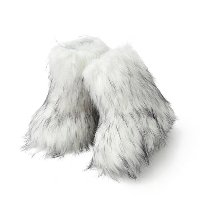 Wnshonzy Fur Boots for Women Snow Furry Fluffy Platform Flat Ankle Mini Boot Winter Round Toe Y2k Comfortable Mid-Calf Short Outdoor 2025