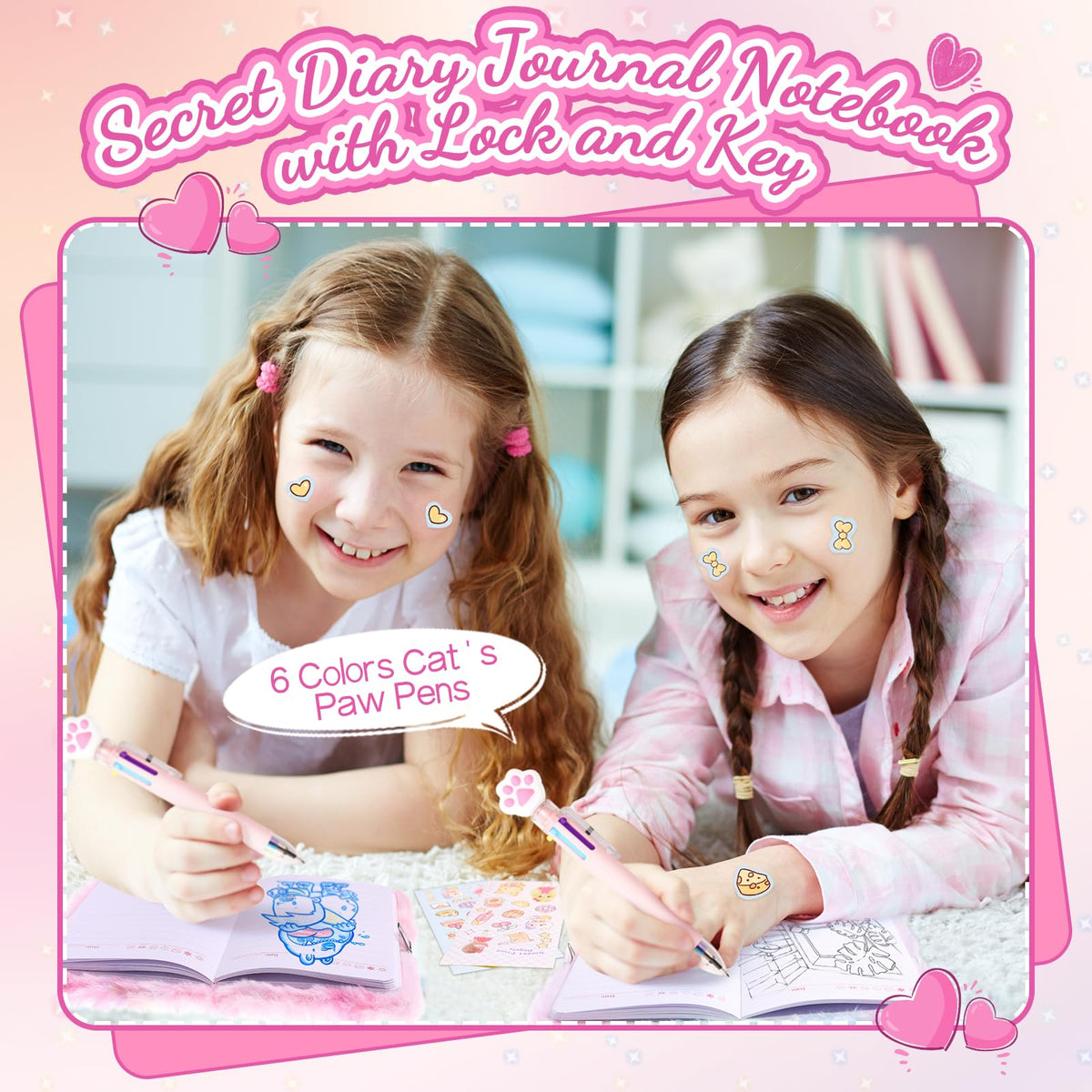 Girls Heart Diary with Lock and Keys - Cute Plush Secret Journal Notebook Gift Ages 6-8