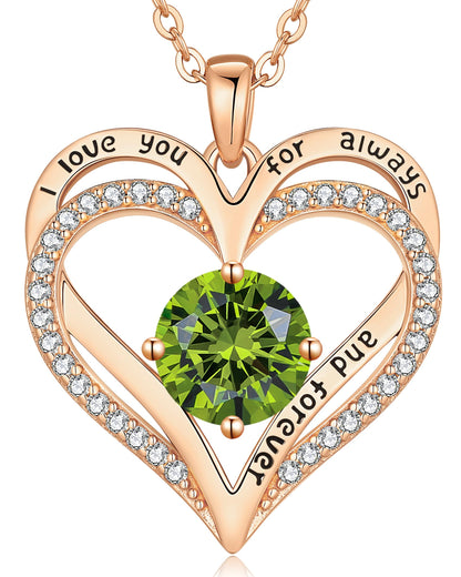 Personalized Double Heart Birthstone Necklace for Women – Sterling Silver Gift