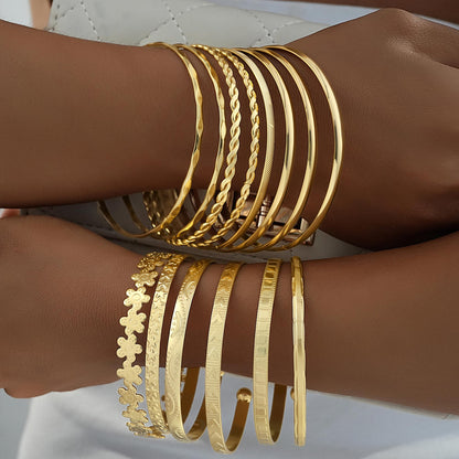 FAXHION Gold Bangle Bracelets for Women, 14 Pcs Multi Layer Stackable Bangle Set, 14K Gold Plated Textured Chunky Bracelets Boho Jewelrys Set