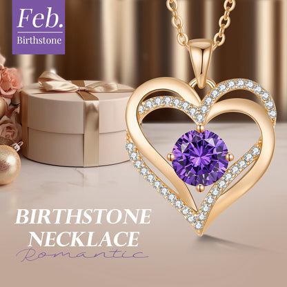 Personalized Double Heart Birthstone Necklace for Women – Sterling Silver Gift