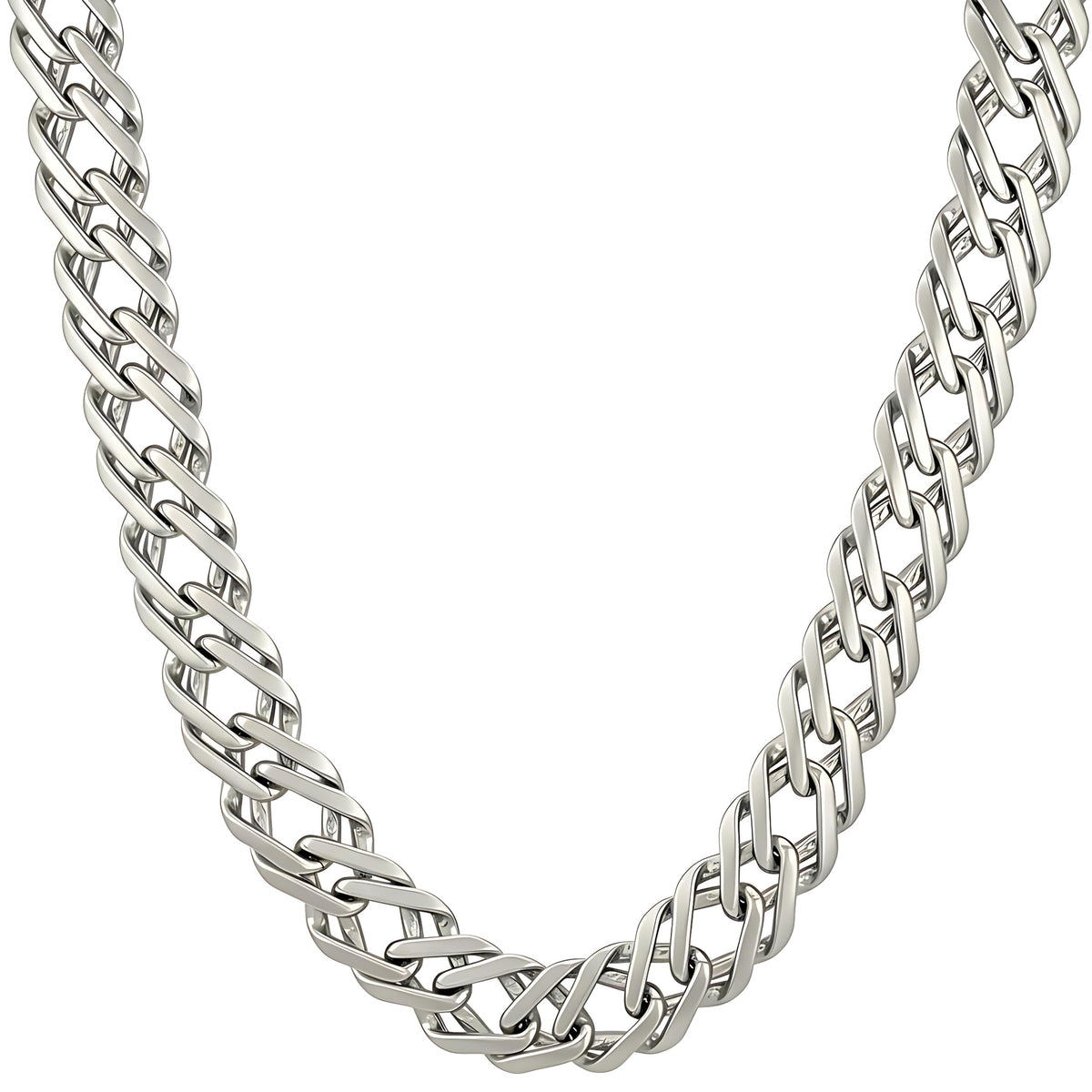 UNCLE LOL Premium Silver Cuban Link Chain Necklace – Tarnish-Resistant Stainless Steel