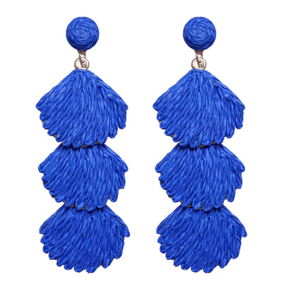 Raffia Dangle Earrings for Women - Boho Statement Rattan Drop Jewelry with Shell Design, Lightweight Summer Beach Trendy Accessories