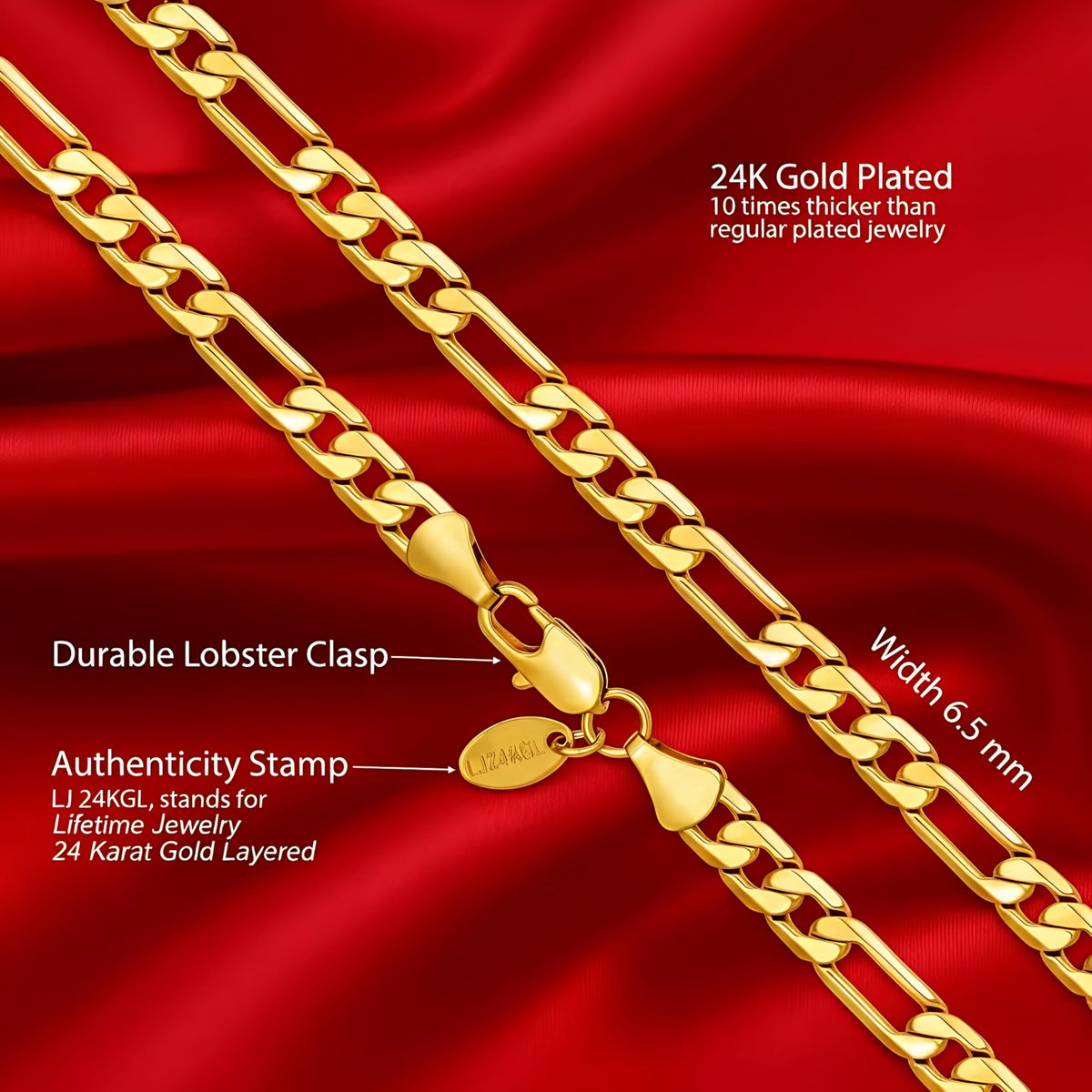 Premium 18K Gold-Plated Figaro Chain Necklace – Stainless Steel | Waterproof &amp; Tarnish Resistant