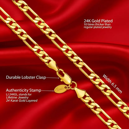 Premium 18K Gold-Plated Figaro Chain Necklace – Stainless Steel | Waterproof &amp; Tarnish Resistant