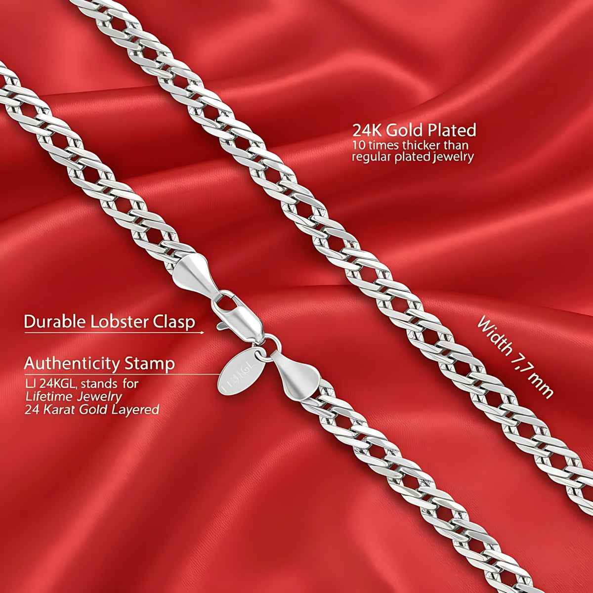 UNCLE LOL Premium Silver Cuban Link Chain Necklace – Tarnish-Resistant Stainless Steel