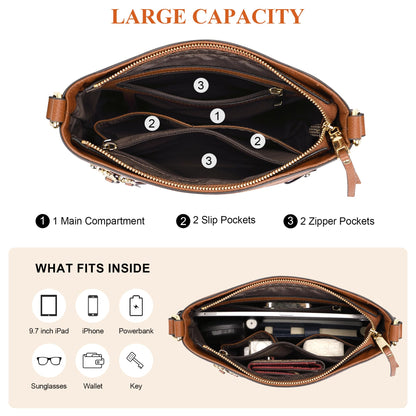 Over Earth Crossbody Bags for Women Leather Purses for Ladies with Multiple Pockets