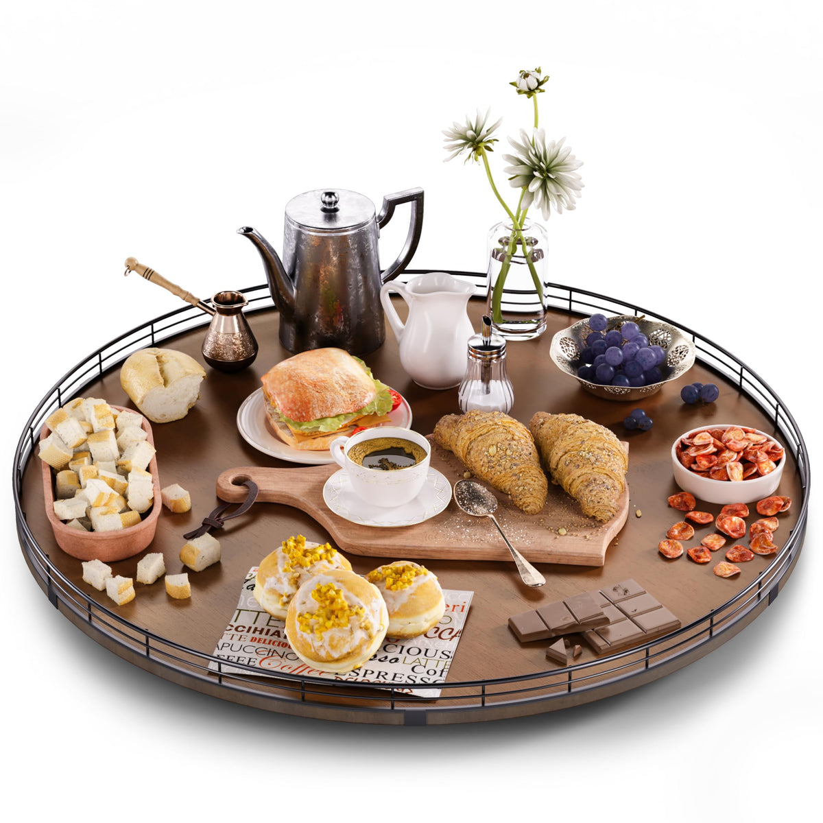 AMH Lazy Susan Wooden Organizer for Table Top